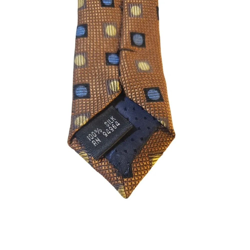 Fusion Handmade Neckwear Bronze Blue Men's Neck Tie‎ 100% Silk Geometric Luxury